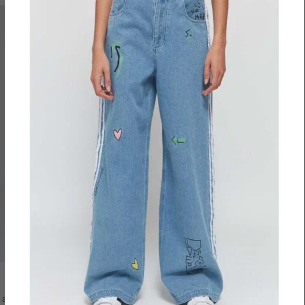 Adidas Blue Originals X Fiorucci Snap Button Jean Size XS - Picture 2 of 7